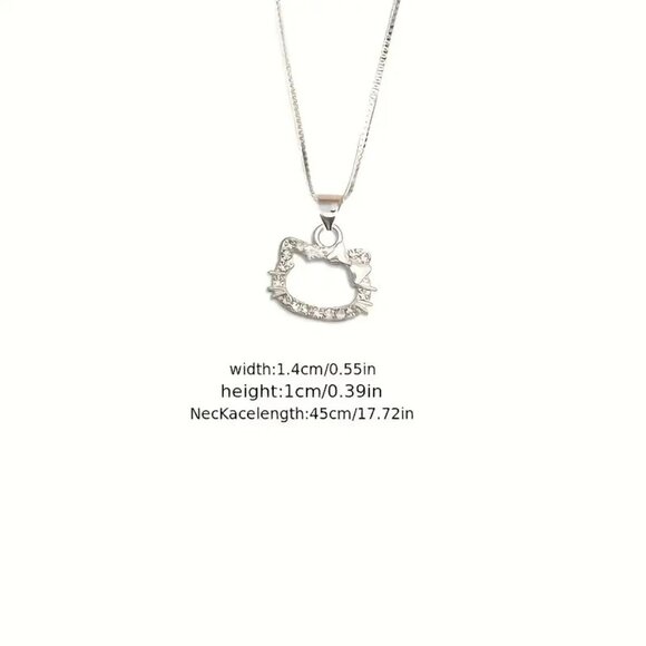 Hello Kitty Silver Pave Cubic Zirconia Pendant Necklace New - Picture 3 of 4